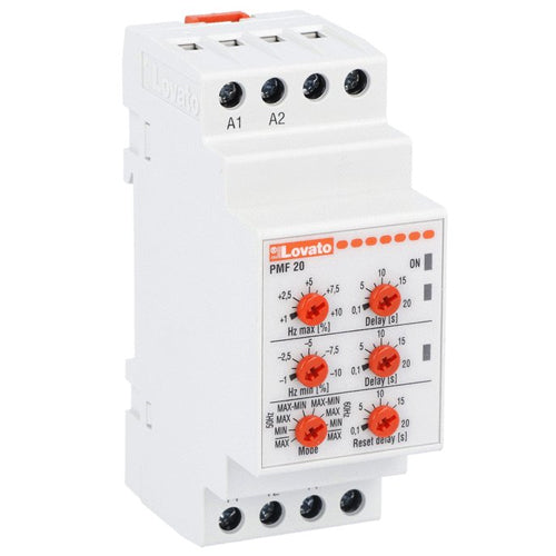 Lovato PMF20A415, Frequency Monitoring Relay for Single and Three-Phase System, Minimum and Maximum Frequency, Delayed Trip, Automatic Reset, 380...415VAC 50/60Hz