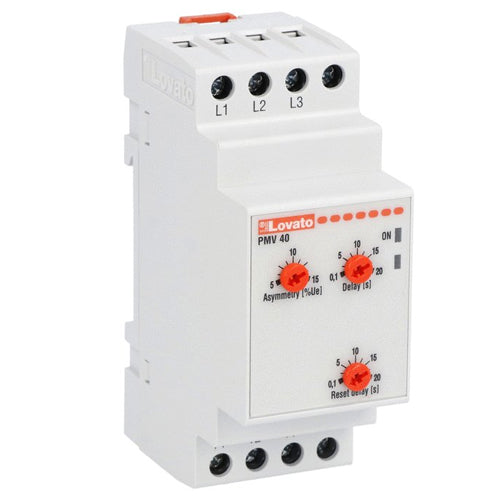 Lovato PMV40A600, Voltage Monitoring Relay for Three-Phase System, Without Neutral, Asymmetry, Delayed Trip, Phase Loss and Incorrect Phase Sequence, Instantaneous Trip, 600VAC 50/60Hz