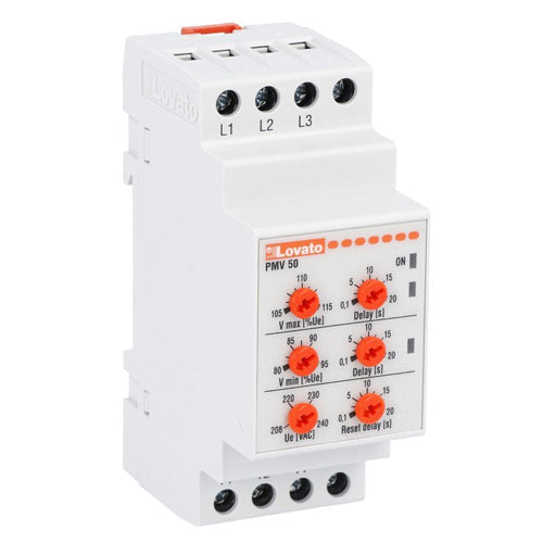 Lovato PMV50A600, Voltage Monitoring Realy For Three-Phase System, Without Neutral, Minimum and Maximum AC Voltage. Phase Loss and Incorrect Phase Sequence, 600VAC 50/60Hz