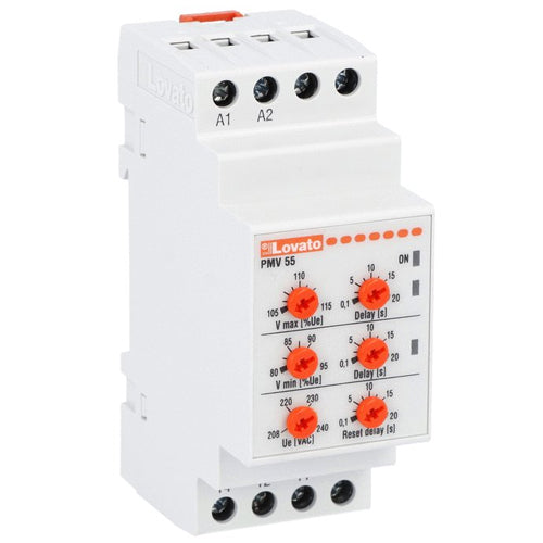 Lovato PMV55A440, Voltage Monitoring Relay for Single-Phase System, Minimum and Maximum AC Voltage, Delayed Trip, 380...440VAC 50/60Hz