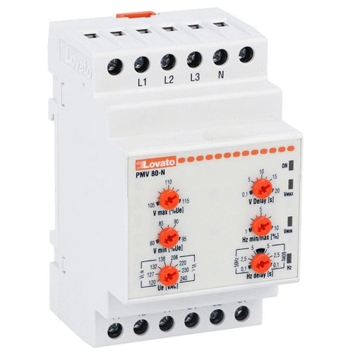 Lovato PMV80NA600, Voltage Monitoring Relay for Three-Phase System, With or Without Neutral, Minimum and Maximum AC Voltage, Minimum and Maximum Frequency, Phase Loss, Neutral Loss and Incorrect Phase Sequence, 480...600VAC 50/60Hz
