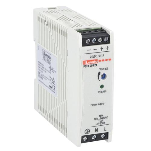 Lovato PSE105024, Compact Din Rail Switching Power Supply, Single Phase, 24VDC, 2.1A / 50W