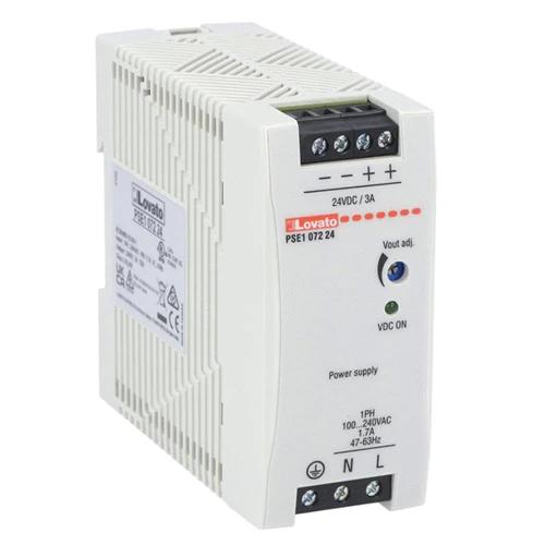 Lovato PSE107224, Compact Din Rail Switching Power Supply, Single Phase, 24VDC, 3A / 72W