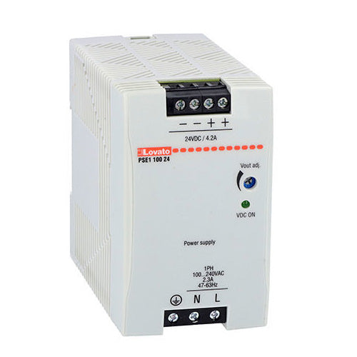 Lovato PSE110024, Compact Din Rail Switching Power Supply, Single Phase, 24VDC, 4.2A /100W