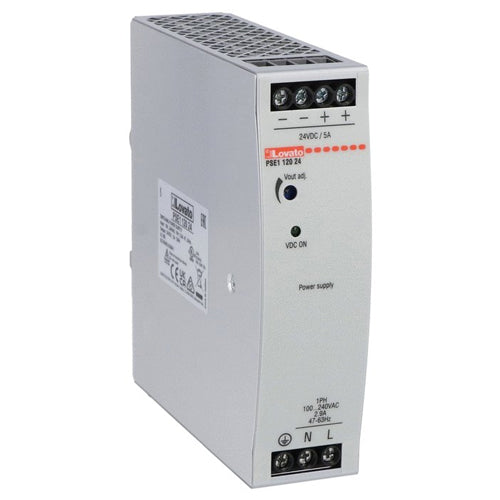 Lovato PSE112024, Compact Din Rail Switching Power Supply, Single Phase, 24VDC, 5A/120W