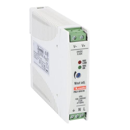 Lovato PSL101024, DIN Rail Mount Switching Power Supply, Single Phase, 100-240VAC Input, 24VDC 0.42A 10W Output