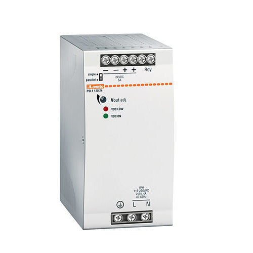 Lovato PSL112024, DIN Rail Mount Switching Power Supply, Single Phase, 115-230VAC Input, 24VDC 5A 120W Output