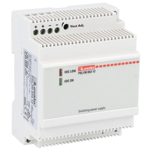 Lovato PSL1M05412, Modular Switching Power Supplies with Maximum Functionality and cULus PSL Series, Single-Phase, Rated Output Voltage 12VDC, Rated Output Current 4.5A, Output Power 54W