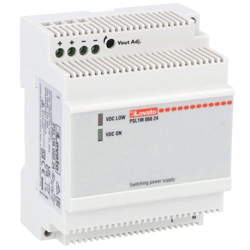 Lovato PSL1M06024, Modular Switching Power Supplies with Maximum Functionality and cULus PSL Series, Single-Phase, Rated Output Voltage 24VDC, Rated Output Current 2.5A, Output Power 60W