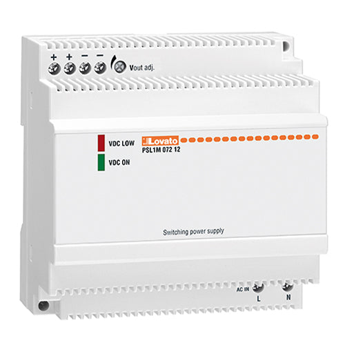 Lovato PSL1M07212, Modular Switching Power Supplies with Maximum Functionality and cULus PSL Series, Single-Phase, Rated Output Voltage 12VDC, Rated Output Current 6A, Output Power 72W