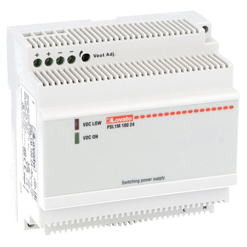 Lovato PSL1M10024, Modular Switching Power Supplies with Maximum Functionality and cULus PSL Series, Single-Phase, Rated Output Voltage 24VDC, Rated Output Current 4.2A, Output Power 100W