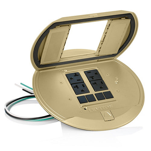 Leviton PT544-2B, Pre-Wired ''Door-in-Door'' Floor Cover, For Use with Leviton 5'' Poke Through Floor Box (PT500) Only, Brass