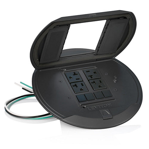 Leviton PT544-2E, Pre-Wired ''Door-in-Door'' Floor Cover, For Use with Leviton 5'' Poke Through Floor Box (PT500) Only, Black