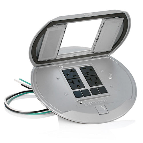 Leviton PT544-2GY, Pre-Wired ''Door-in-Door'' Floor Cover, For Use with Leviton 5'' Poke Through Floor Box (PT500) Only, Gray