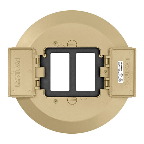 Leviton PTC2F-B, 2-Gang Decora Flip Lid Floor Cover, For Use with Leviton 5'' Poke Through Floor Box (PT500) Only, Brass