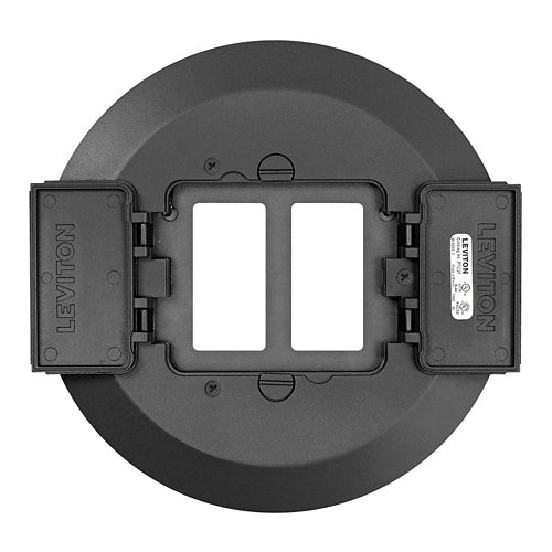 Leviton PTC2F-E, 2-Gang Decora Flip Lid Floor Cover, For Use with Leviton 5'' Poke Through Floor Box (PT500) Only, Black