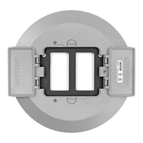 Leviton PTC2F-GY, 2-Gang Decora Flip Lid Floor Cover, For Use with Leviton 5'' Poke Through Floor Box (PT500) Only, Gray