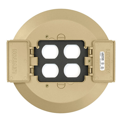 Leviton PTC2X-B, 2-Gang Duplex Flip Lid Floor Cover, For Use with Leviton 5'' Poke Through Floor Box (PT500) Only, Brass