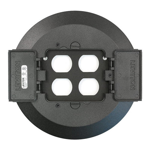 Leviton PTC2X-E, 2-Gang Duplex Flip Lid Floor Cover, For Use with Leviton 5'' Poke Through Floor Box (PT500) Only, Black