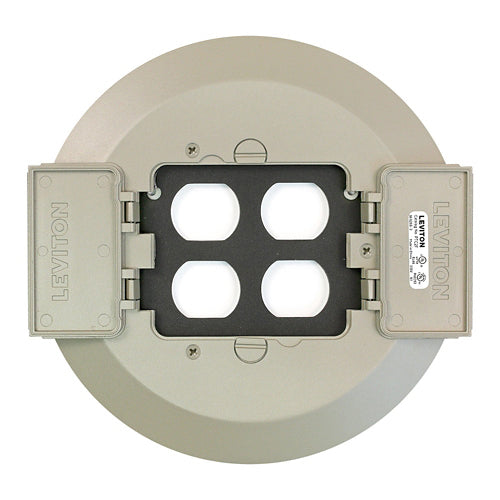 Leviton PTC2X-N, 2-Gang Duplex Flip Lid Floor Cover, For Use with Leviton 5'' Poke Through Floor Box (PT500) Only, Nickel