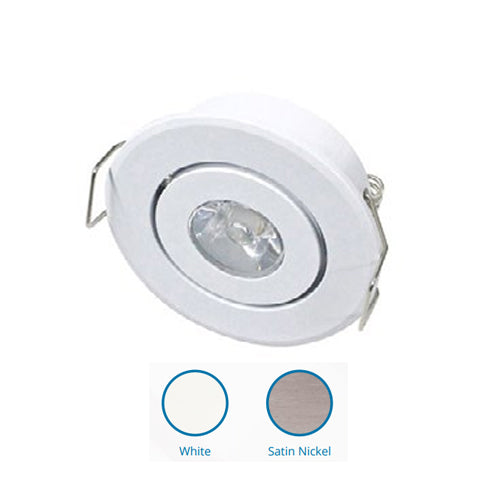 Ortech PUK M2G-SN, 2" LED Gimbal Puck Light, 2W, 12VDC, 160LM, 3000K Warm White, 21° Beam Angle, No-Dimmable, Satin Nickel Trim