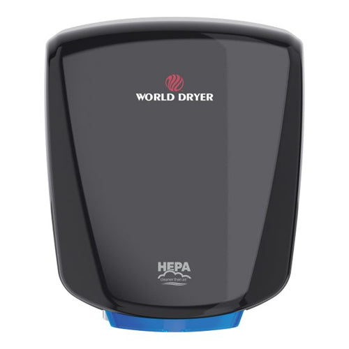 World Dryer Q-162A2, HEPA-Filtered VERDEdri High-Speed ADA Compliant Hand Dryer, 110-120/208/220-277V, Automatic Operation, Surface Mounted, Die Cast Aluminum, Black