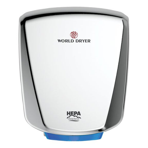 World Dryer Q-972A2, HEPA-Filtered VERDEdri High-Speed ADA Compliant Hand Dryer, 110-120/208/220-277V, Automatic Operation, Surface Mounted, Stainless Steel, Polished