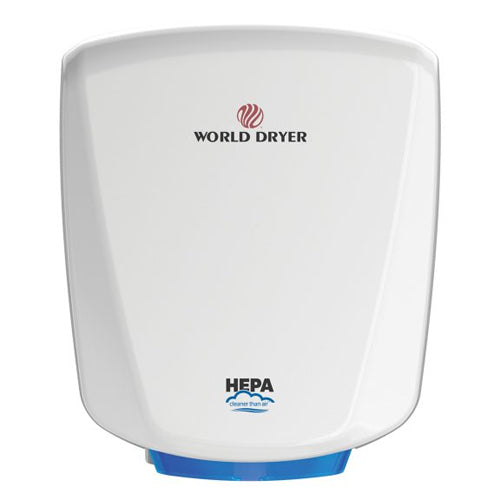 World Dryer Q-974A2, HEPA-Filtered VERDEdri High-Speed ADA Compliant Hand Dryer, 110-120/208/220-277V, Automatic Operation, Surface Mounted, Die Cast Aluminum, White