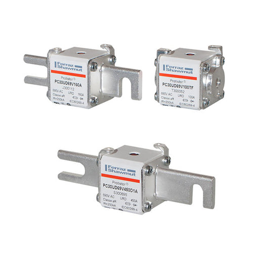 Mersen R300096, Square Body High-Speed Fuse, Fast Acting, Size 30 aR, 690/700VAC, 350A, With Striker Open Slot Blades