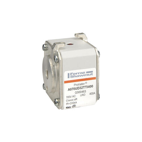 Mersen Q300463, Square Body High-Speed Fuse, Fast Acting, Size 32 aR, 690/700VAC, 400A, With Striker Flush ends UNC threads