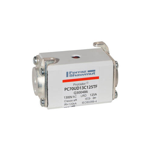 Mersen Q300486, Square Body High-Speed Fuse, Fast Acting, Size 70 aR, 1250/1300VAC, 125A, With Striker Flush ends metric threads