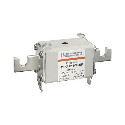 Mersen Q300601, Square Body High-Speed Fuse, Fast Acting, Size 70 aR, 1250/1300VAC, 80A, With Striker Open Slot Blades