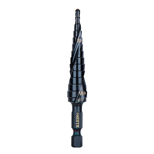 Klein Tools QRST01, Step Drill Bit, Quick Release, Double Spiral Flute, 1/8 to 1/2-Inch
