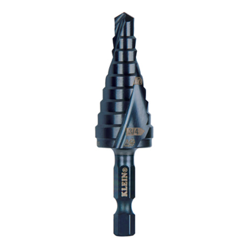 Klein Tools QRST03, Step Drill Bit, Quick Release, Double Spiral Flute, 1/4 to 3/4-Inch