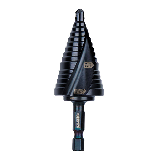 Klein Tools QRST11, Step Drill Bit, Quick Release, Double Spiral Flute, 7/8 to 1-1/8-Inch