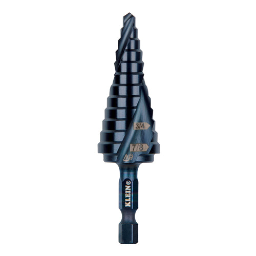 Klein Tools QRST14, Step Drill Bit, Quick Release, Double Spiral Flute, 3/16 to 7/8-Inch