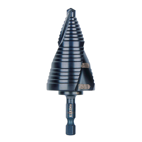 Klein Tools QRST15, Step Drill Bit, Quick Release, Double Spiral Flute, 7/8 to 1-3/8-Inch