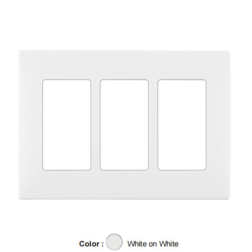 Leviton REWP3-WW, Renu 3-Gang Screwless Snap-On Wallplate, White on White