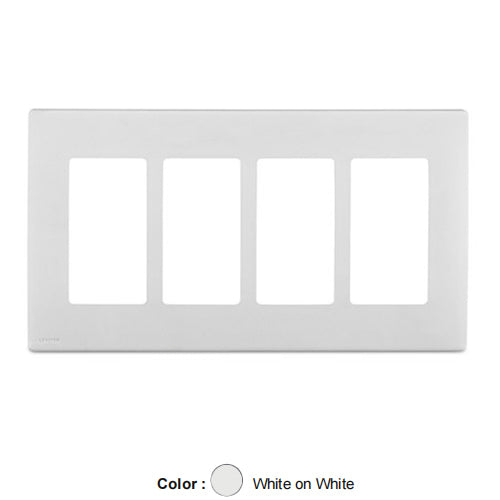 Leviton REWP4-WW, Renu 4-Gang Screwless Snap-On Wallplate, White on White