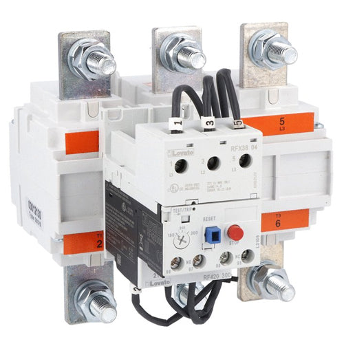 Lovato RF420420, Thermal Overload Relay for BF and B Series Contactors, Phase Failure/Single Phase Sensitive, Three Poles (Three Phase), Manual or Automatic Resetting, Adjustment Range 250...420A