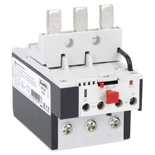 Lovato RF829500, Thermal Overload Relay, Phase Failure/Single Phase Sensitive, Three Poles (Three Phase), Manual Resetting, Direct Mounting on BF40-BF94 Contactors, Adjustment Range 70...95A
