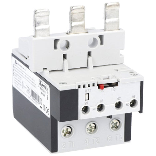 Lovato RFA110110, Thermal Overload Relay, Phase Failure/Single Phase Sensitive, Three Poles (Three Phase), Automatic Resetting, Direct Mounting on BF95-BF150 Contactors, Adjustment Range 90...110A