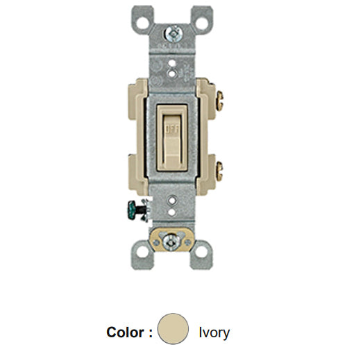 Leviton RS115-ICP, Framed Single Pole AC Quiet Toggle Switch, Residential Grade, 15A 120V AC, Quickwire Push-In & Side Wired, Terminal Clamps, Grounding Clip, Ground Screw, Ivory, 2 Packs