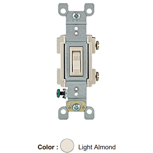 Leviton RS115-TCP, Framed Single Pole AC Quiet Toggle Switch, Residential Grade, 15A 120V AC, Quickwire Push-In & Side Wired, Terminal Clamps, Grounding Clip, Ground Screw, Light Almond, 2 Packs