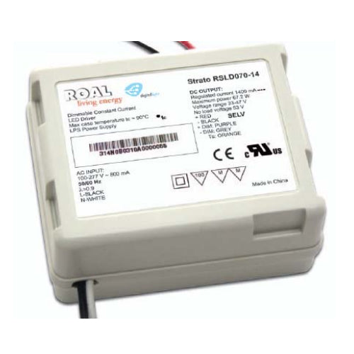 Enedo Royal Living Energy RSLD070-14, Constant Current LED Driver, Output 65.8W 1400mA 33-47VDC, 0-10V Dimming, IP64, Input 120-277VAC