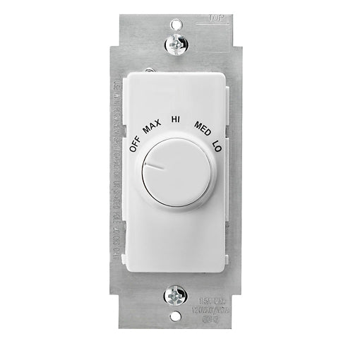 Leviton RTF01-10Z, IllumaTech Quiet Rotary Fan Speed Control Switch, Step Electro-Mechanical, 1.5 Amp, 120 Volt, 4-Speed, Single Pole, White
