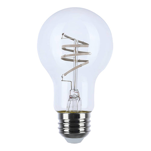 Satco S10521, A19 LED, Reminiscent, Flex Gray Coil Filament, 6W, 120V, 2700K Warm White, 500 Lumens, Medium E26 Base, Clear Finish