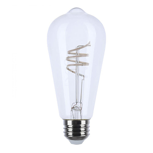 Satco S11520, ST19 LED Filament, Flex Gray Coil Filame, 6W, 120V, 2700K Warm White, 500 Lumens, Medium E26 Base, Clear Finish