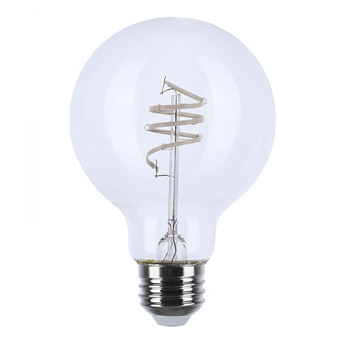 Satco S11522, G25 LED Filament, Flex Gray Coil Filame, 6W, 120V, 2700K Warm White, 500 Lumens, Medium E26 Base, Clear Finish