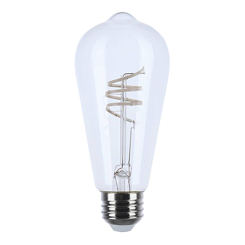Satco S11529, ST19 LED, Reminiscent, Flex Gray Coil Filament, 6W, 120V, 3000K Warm White, 500 Lumens, Medium E26 Base, Clear Finish